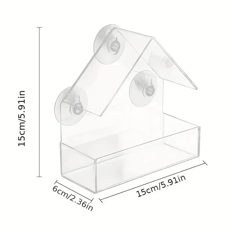 Mangeoire à oiseaux en acrylique, fenêtre transparente, maison suspendue à l'extérieur avec ventouse