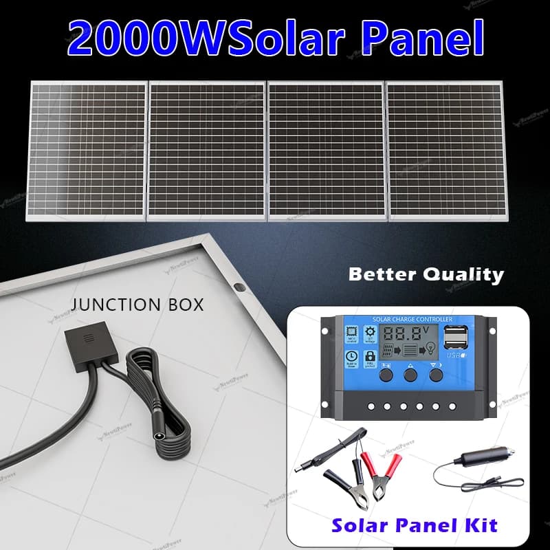 Panneau solaire 2000W, chargeur de panneau solaire 12V DC avec contrôleur 100A, panneau solaire pour