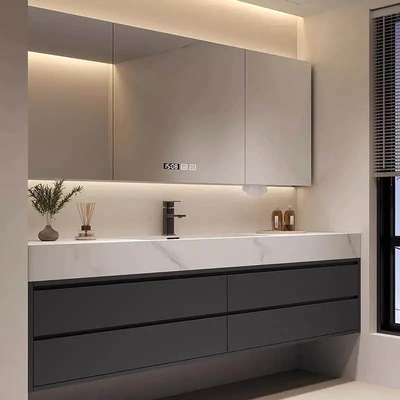 Ensemble de meubles de salle de bain de style hôtel de luxe, lavabo en pierre haut de gamme sur mesu