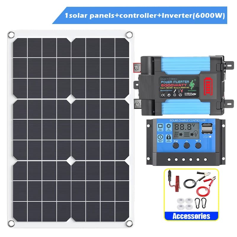 Système d'énergie solaire 6000 W 12 V/24 V avec onduleur à onde sinusoïdale modifiée – pour camping-