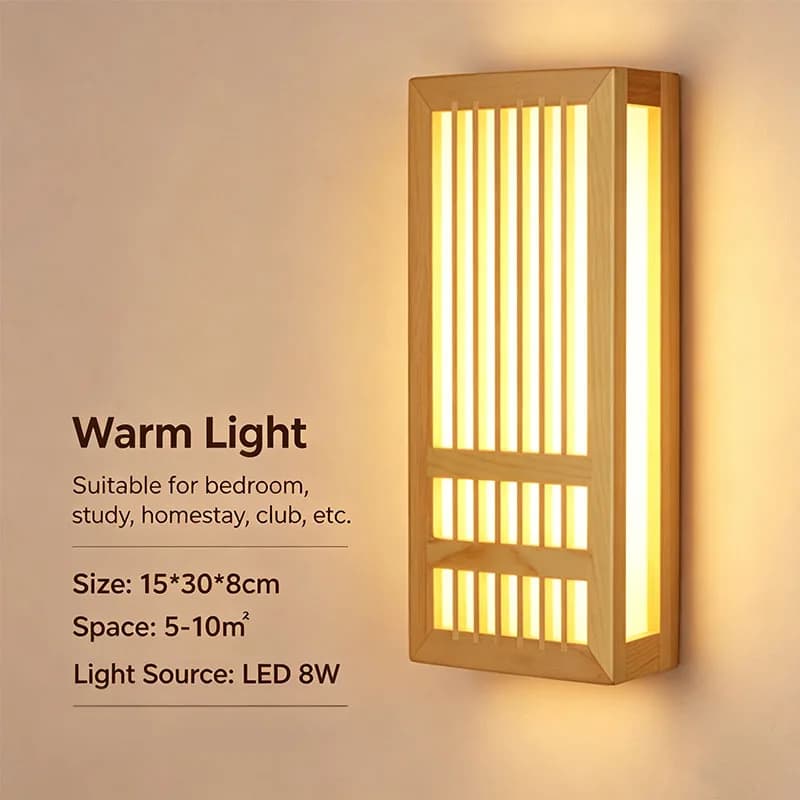 Lampe murale rétro japonaise pour chambre à coucher, lampe murale créative en bois longue de style c