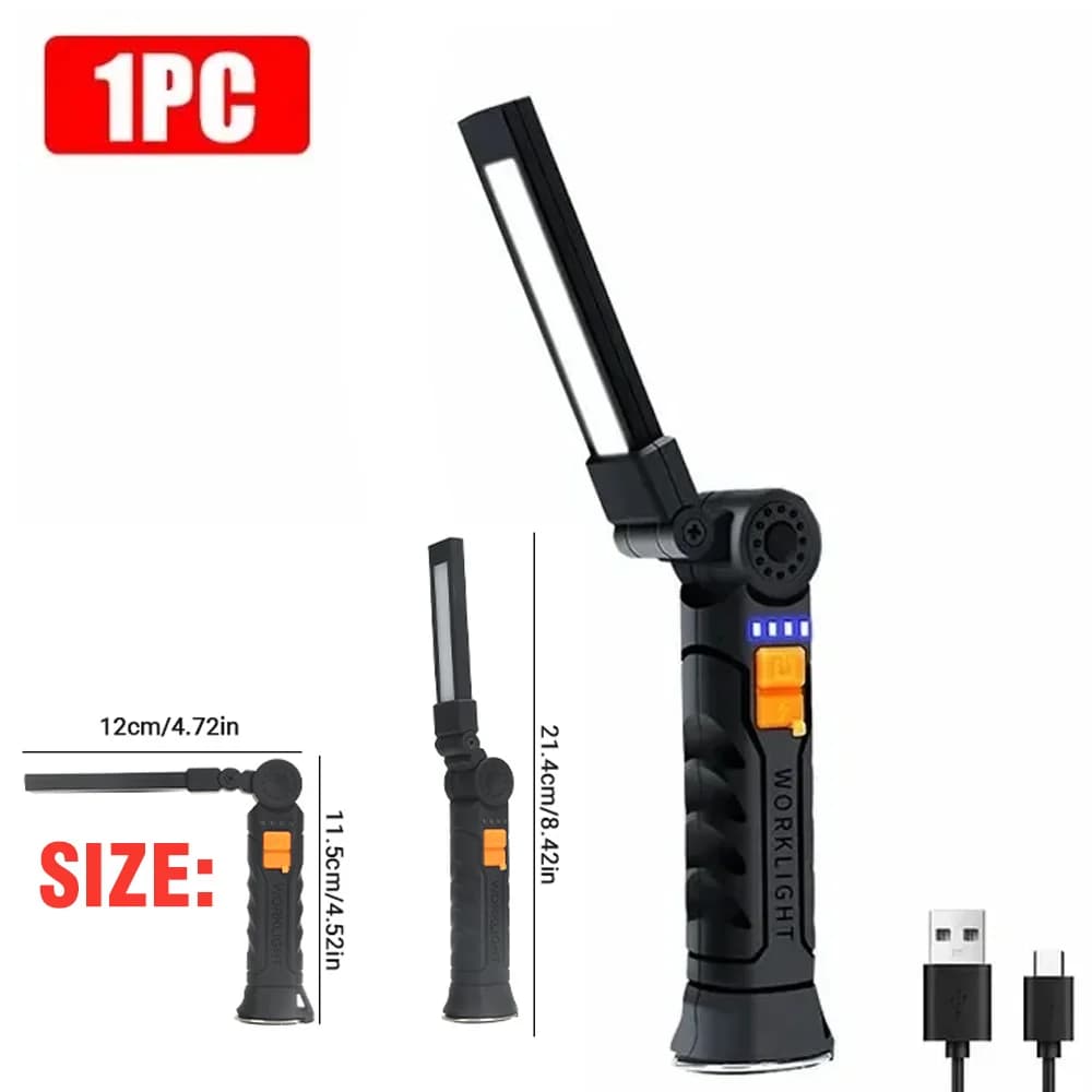 Lampe de travail portative LED COB, Rechargeable par USB, lampe de poche à intensité variable, lampe