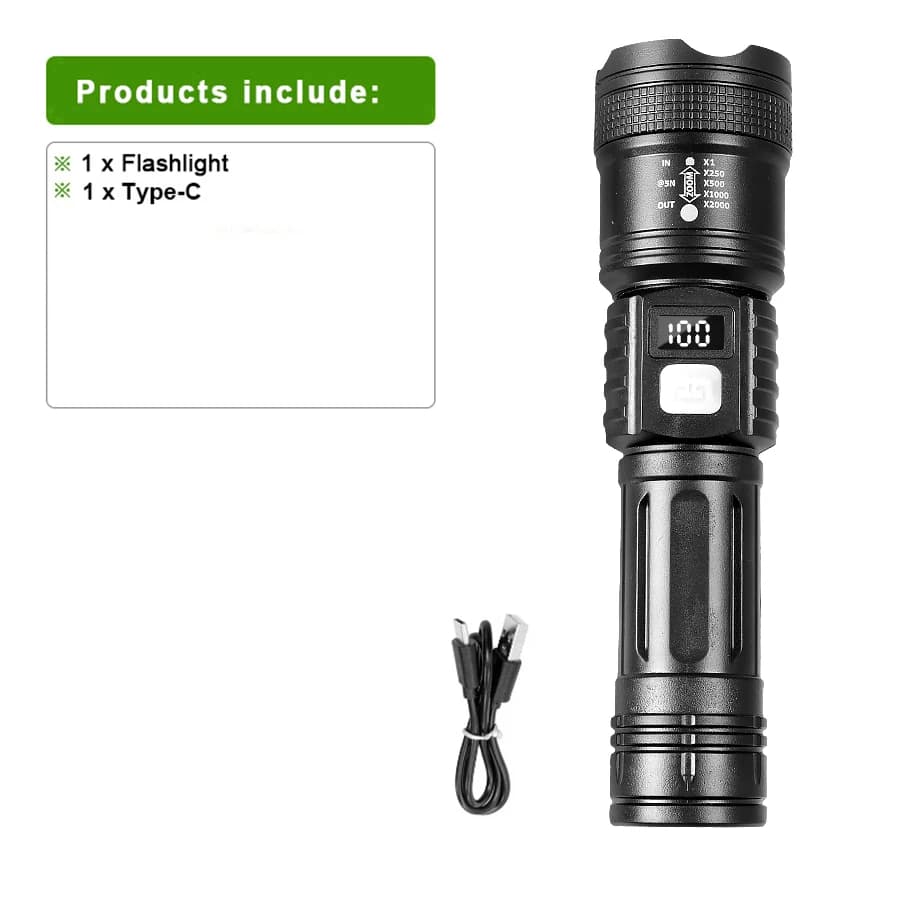 1000000 LM – lampe de poche Ultra-haute et puissante, affichage de la batterie, torche tactique rech