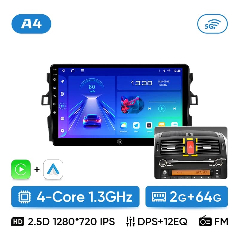 Ainavi autoradio pour Toyota Auris 2007 2008 2009 2010 2011 2012 2013 sans fil Carplay Android auto 