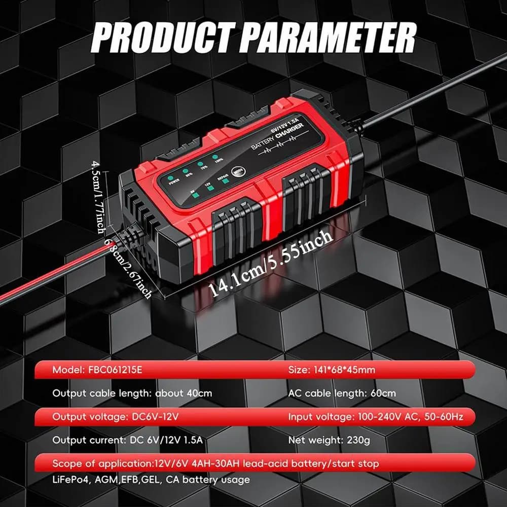 Chargeur de maintien de batterie, 1,5 a, 6V/12V, pour bateau, système de charge intelligent automati