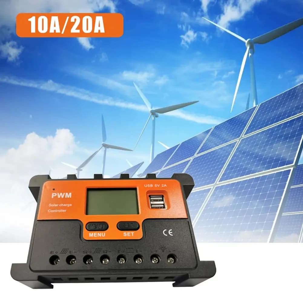 Contrôleur solaire 10A 20A 30A 40A 50A 60A 12V 24V AUTO LCD PWM avec USB pour panneau solaire, charg