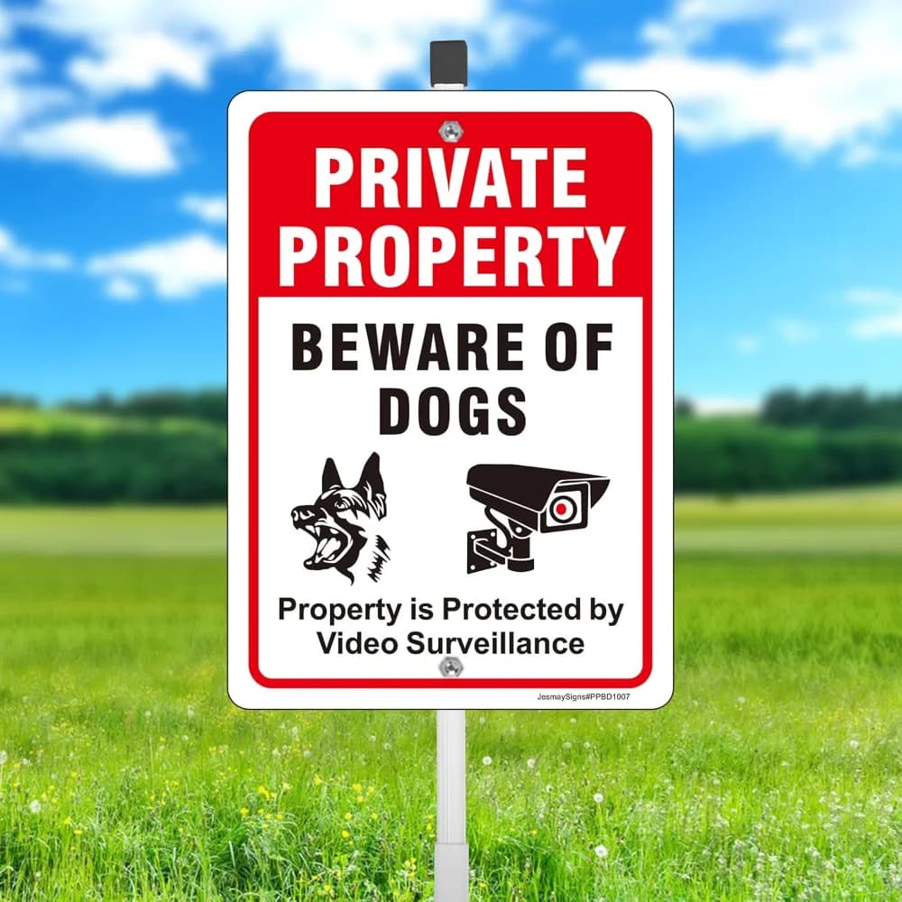 Ensemble de panneaux de propriété privée – Méfiez-vous du chien et de la vidéosurveillance – Métal e