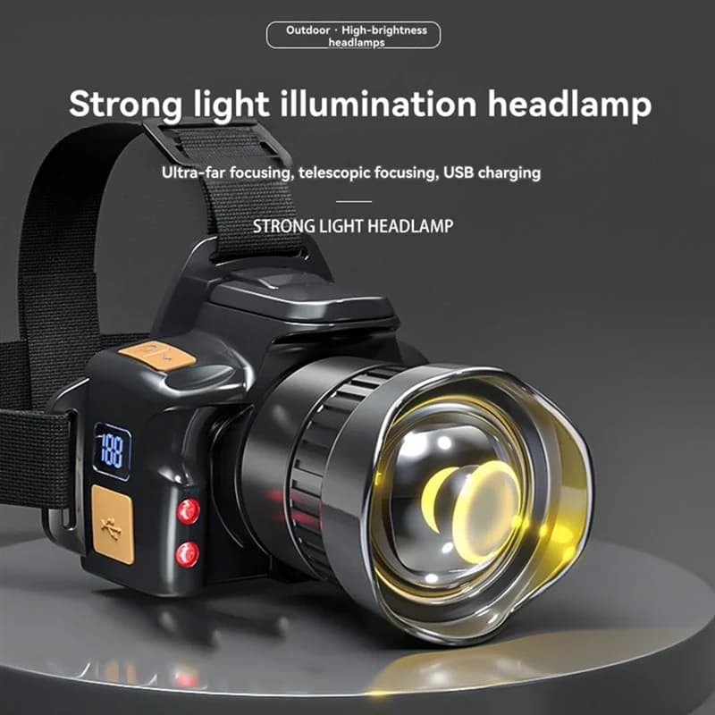 RTENTE-lumière forte Led phare Super lumineux phare type-c USB Rechargeable télescopique Zoom affich