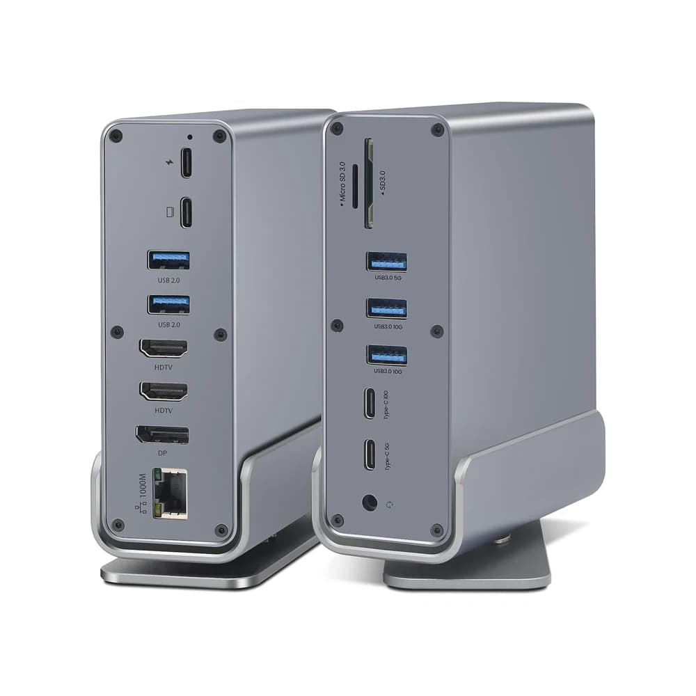 Station d'accueil USB C 16 en 1, adaptateur Multiport Hub USB C avec double Port d'affichage HDMI 4K