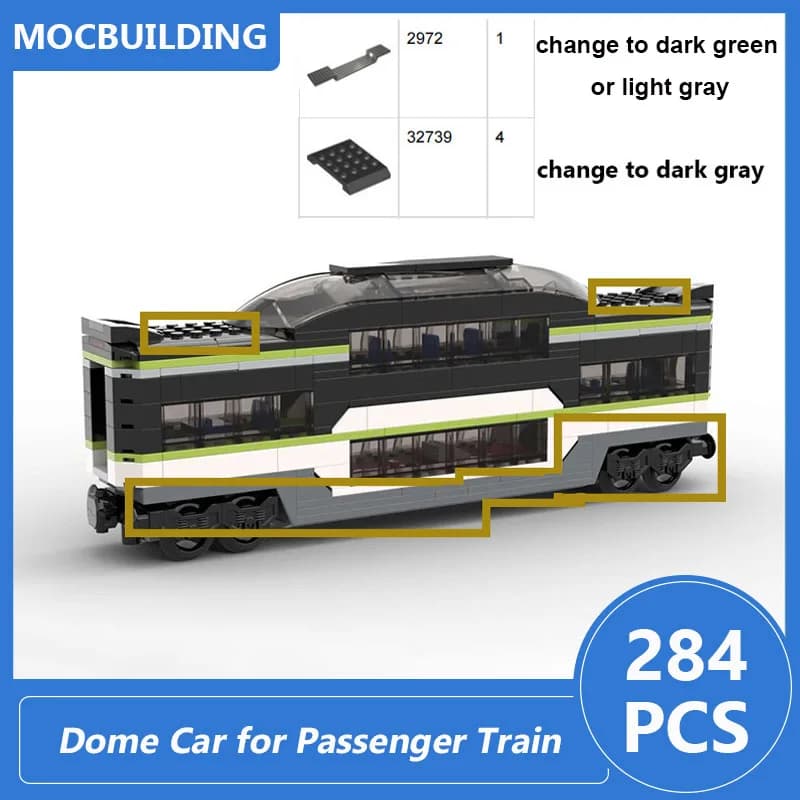 Voiture dôme pour Train passager 60337, blocs de construction Moc, briques assemblées, véhicule de T