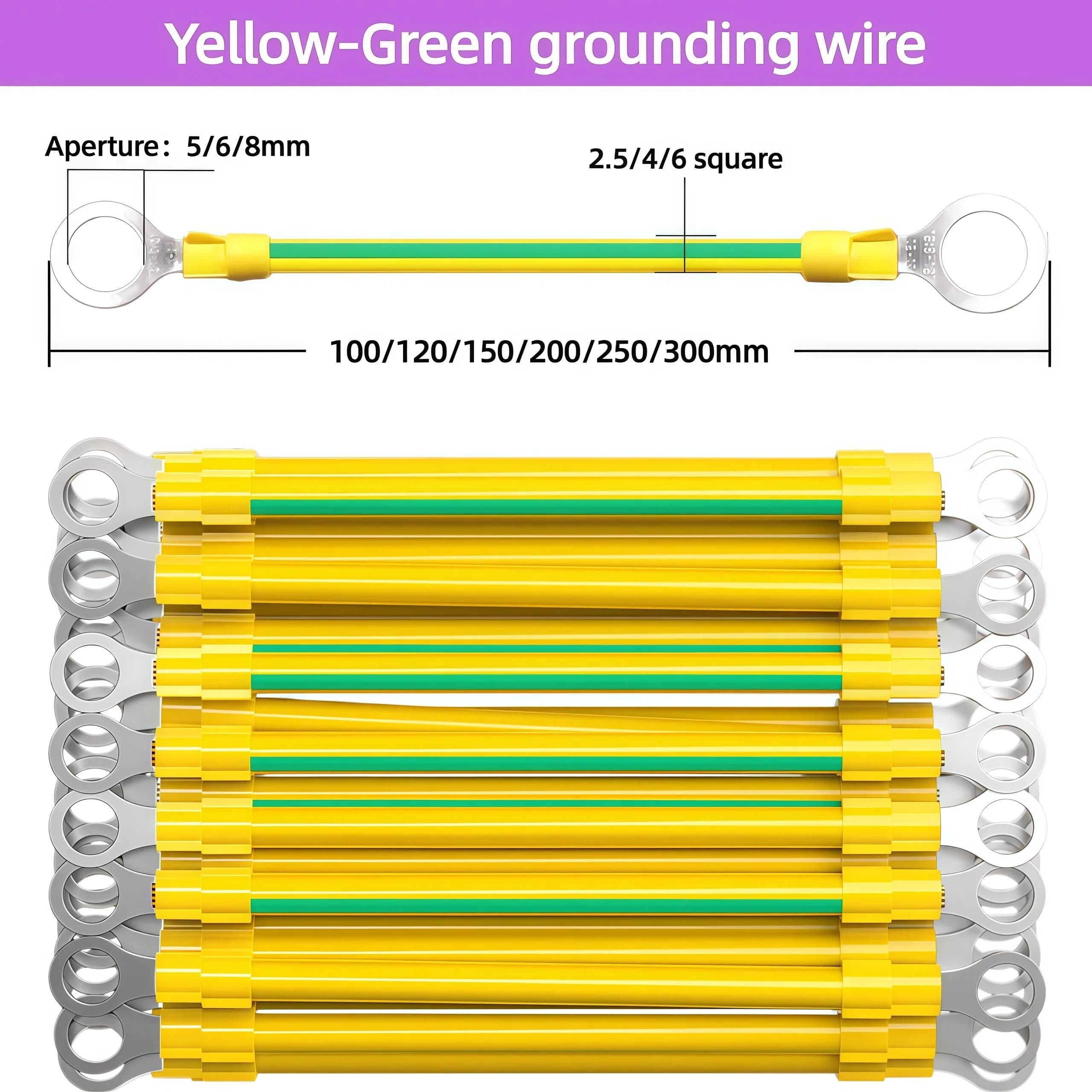 Ensemble de 10 fils de mise à la terre photovoltaïques jaune-vert, fils de terre en cuivre pour pann