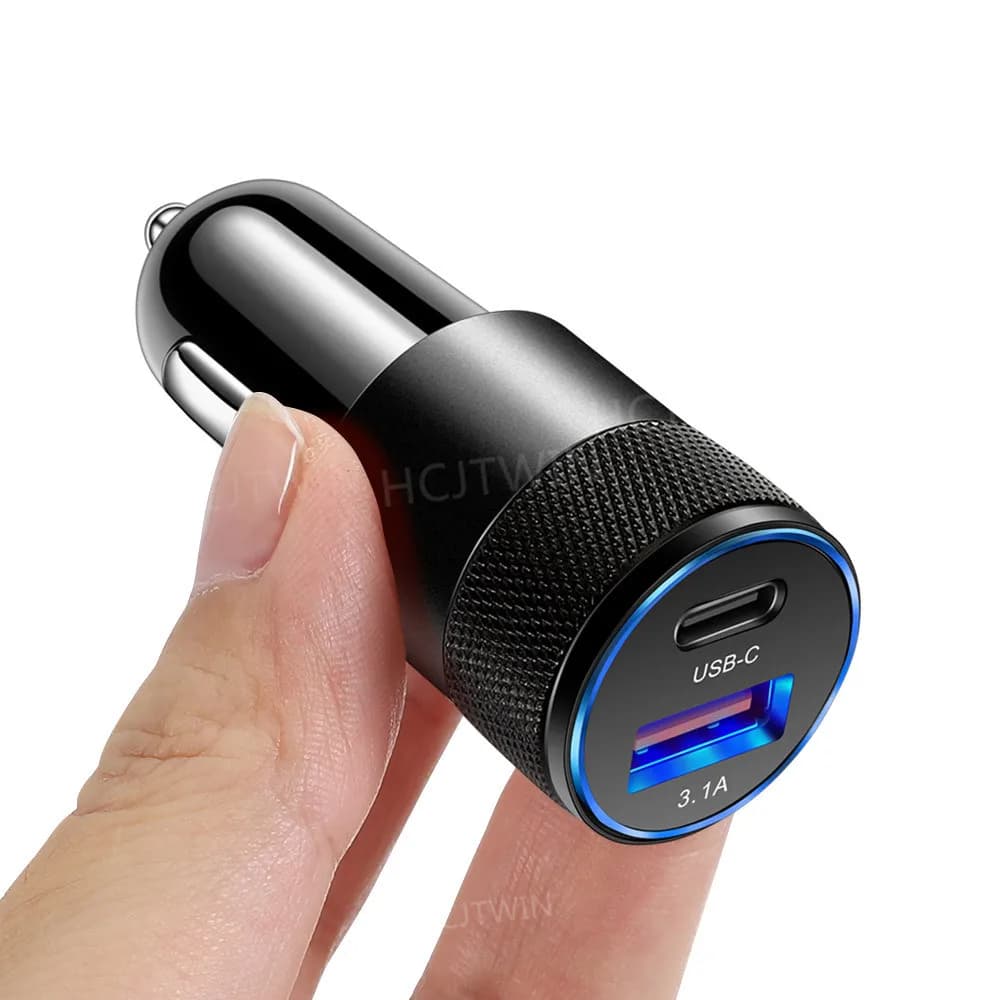 Chargeur de voiture compact USB-C et USB-A 3.1A double port à charge rapide avec puce intelligente e