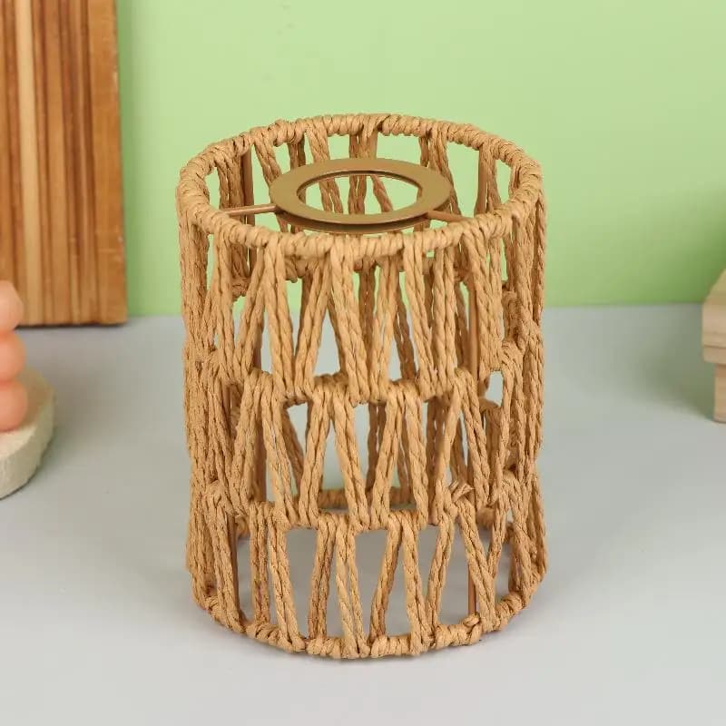 Nouvel abat-jour en rotin tressé à la main en corde de papier, style bohème, décoratif pour lampe de
