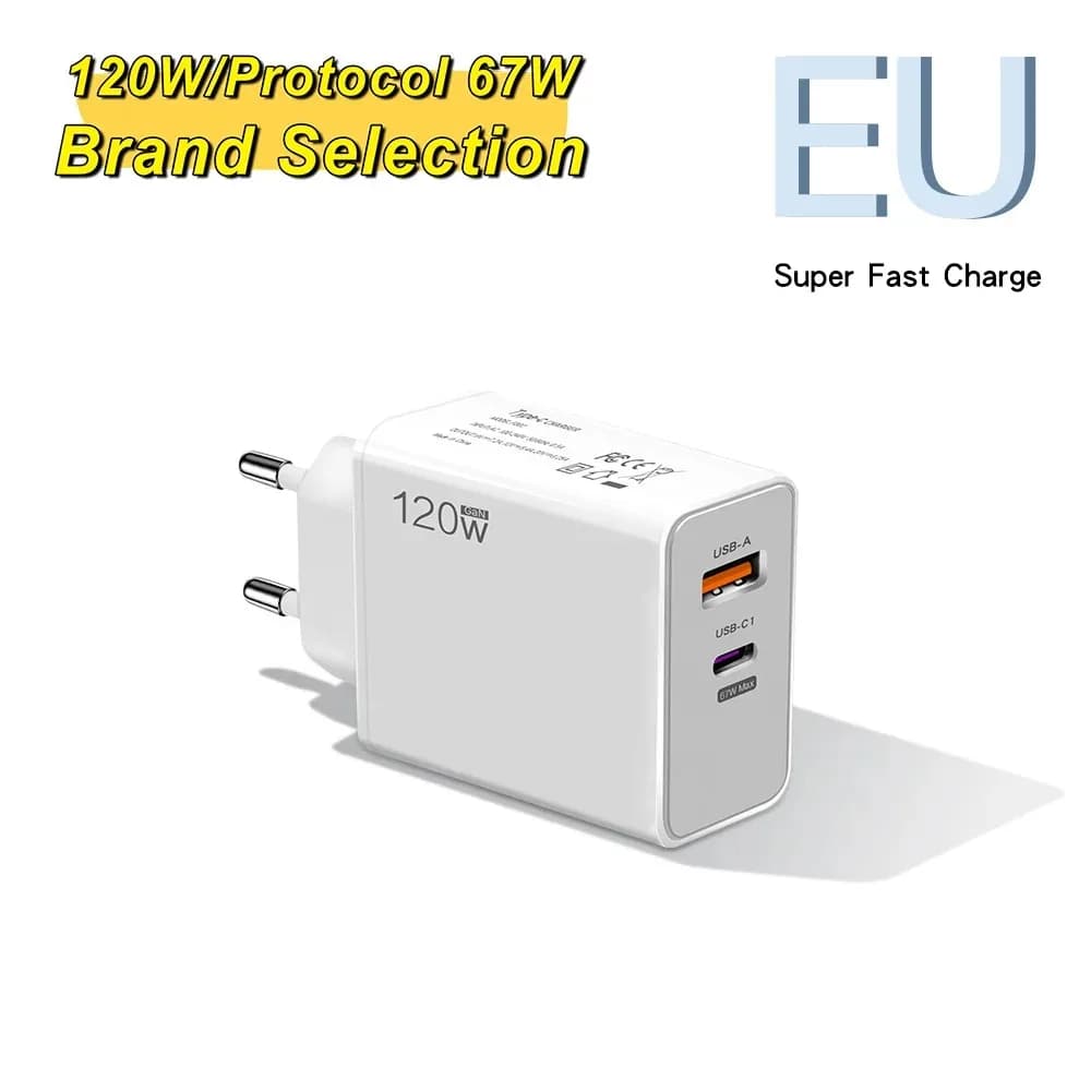 Chargeur rapide USB 120W avec câble de Type C, adaptateur de charge rapide pour téléphones portables