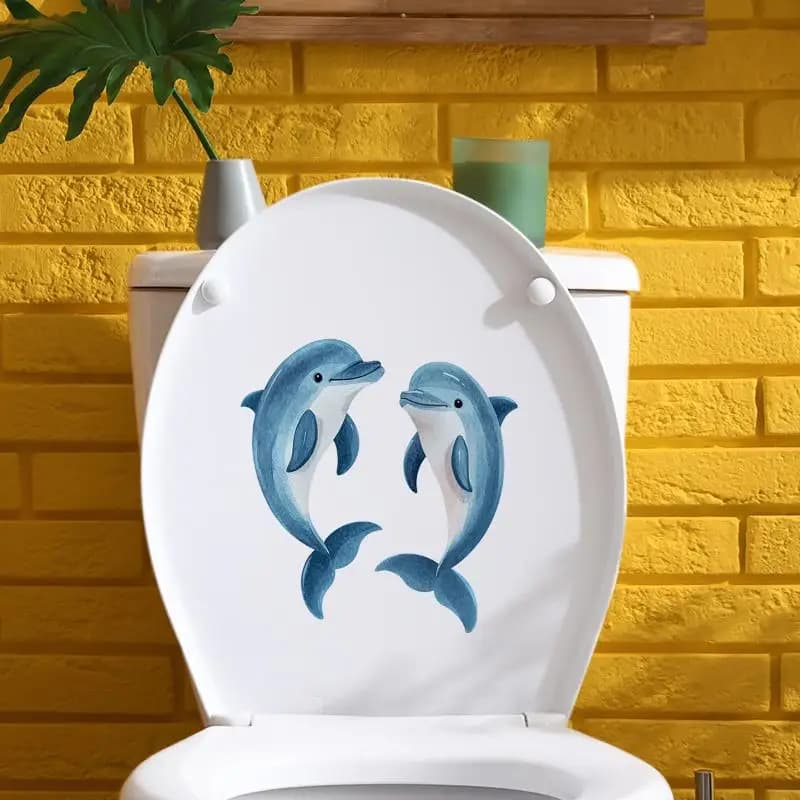 Autocollant bleu lumineux dans l'obscurité pour siège de toilette, motif dauphin, créatif, auto-adhé