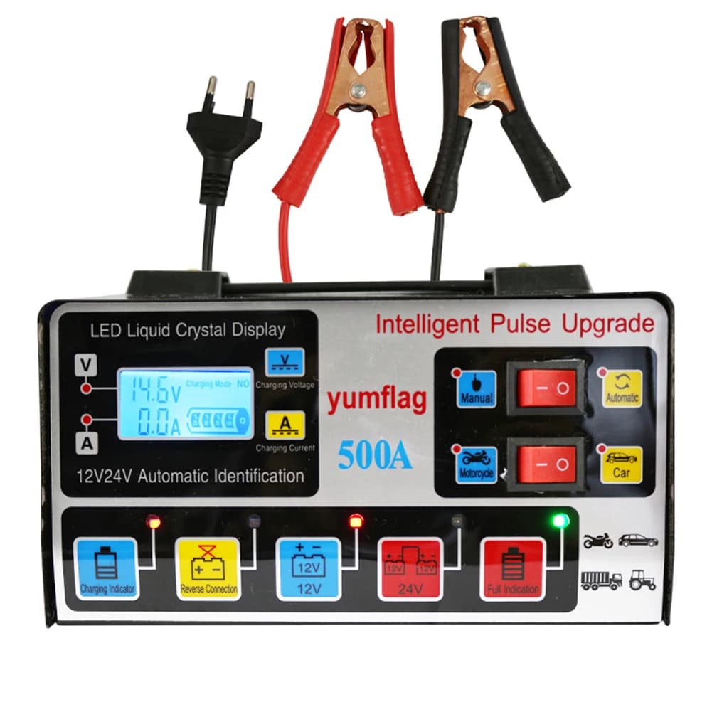 Chargeur rapide de batterie 500A, 12V/24V, pour motos électriques, intelligent, pour piles plomb-aci