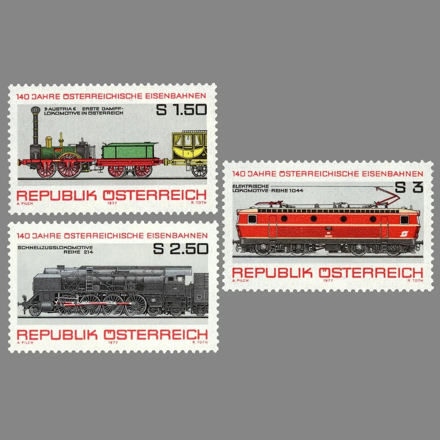 3 pièces/ensemble de nouvelles timbres-poste autrichiennes 1977, timbres-poste de locomotives ferrov