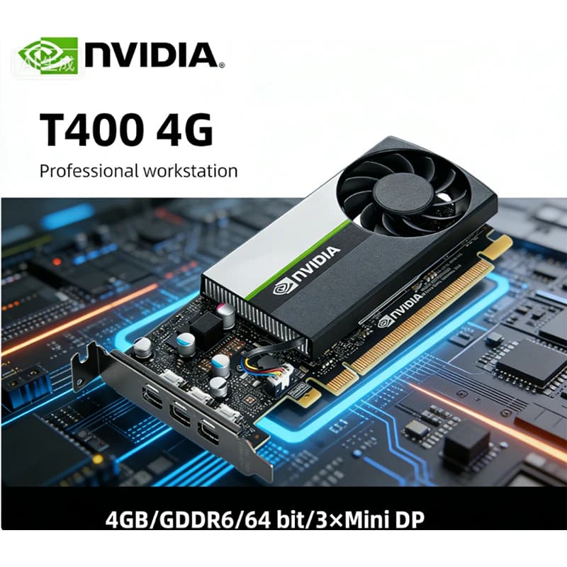 Carte graphique NVIDIA T400 4 Go GDDR6 64 bits, interface PCI-E 3.0 3×Mini DP 1.4, faible consommati