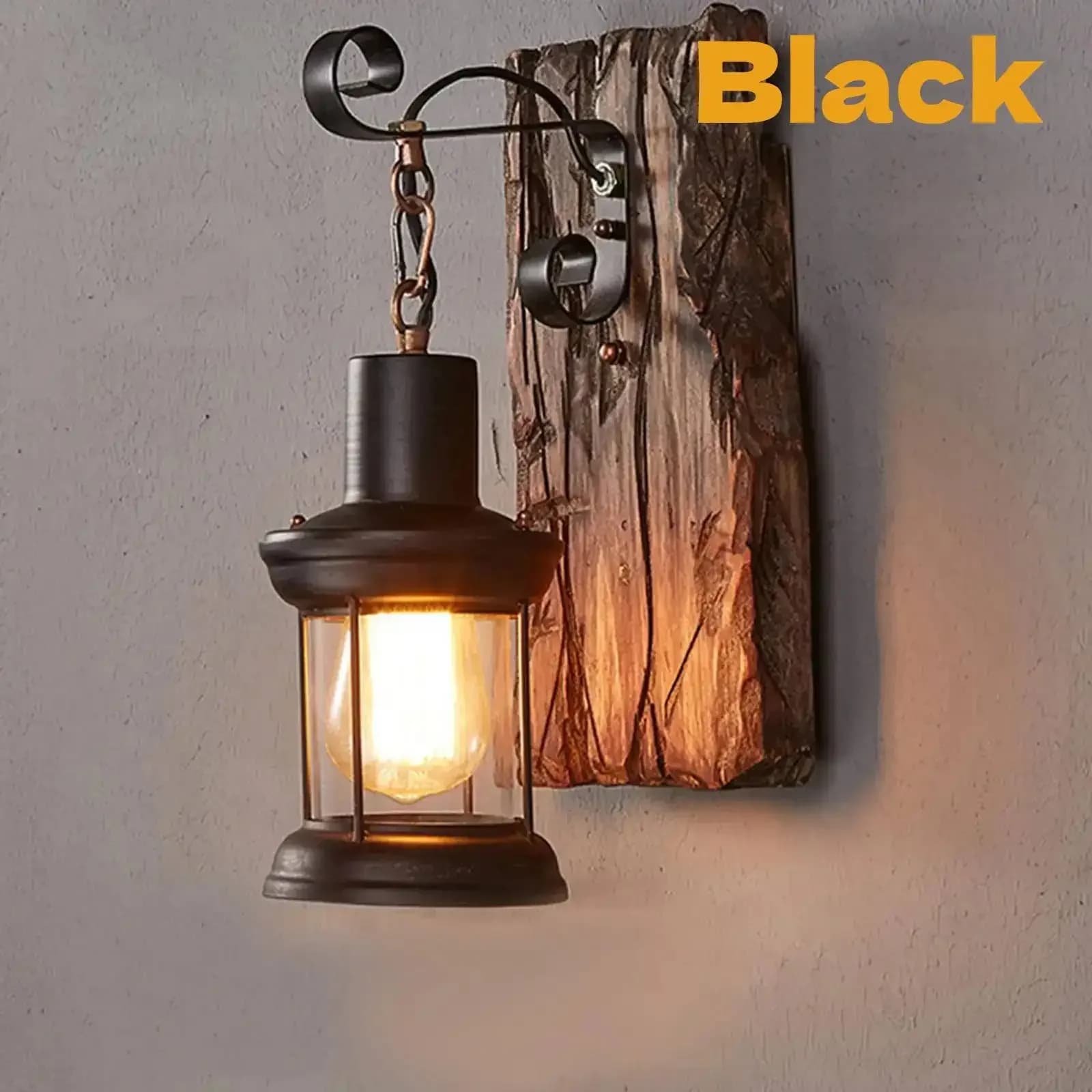 Applique Murale Industrielle Vintage en Bois, Lampe Murale Rustique, Décoration Murale en Fer Forgé 