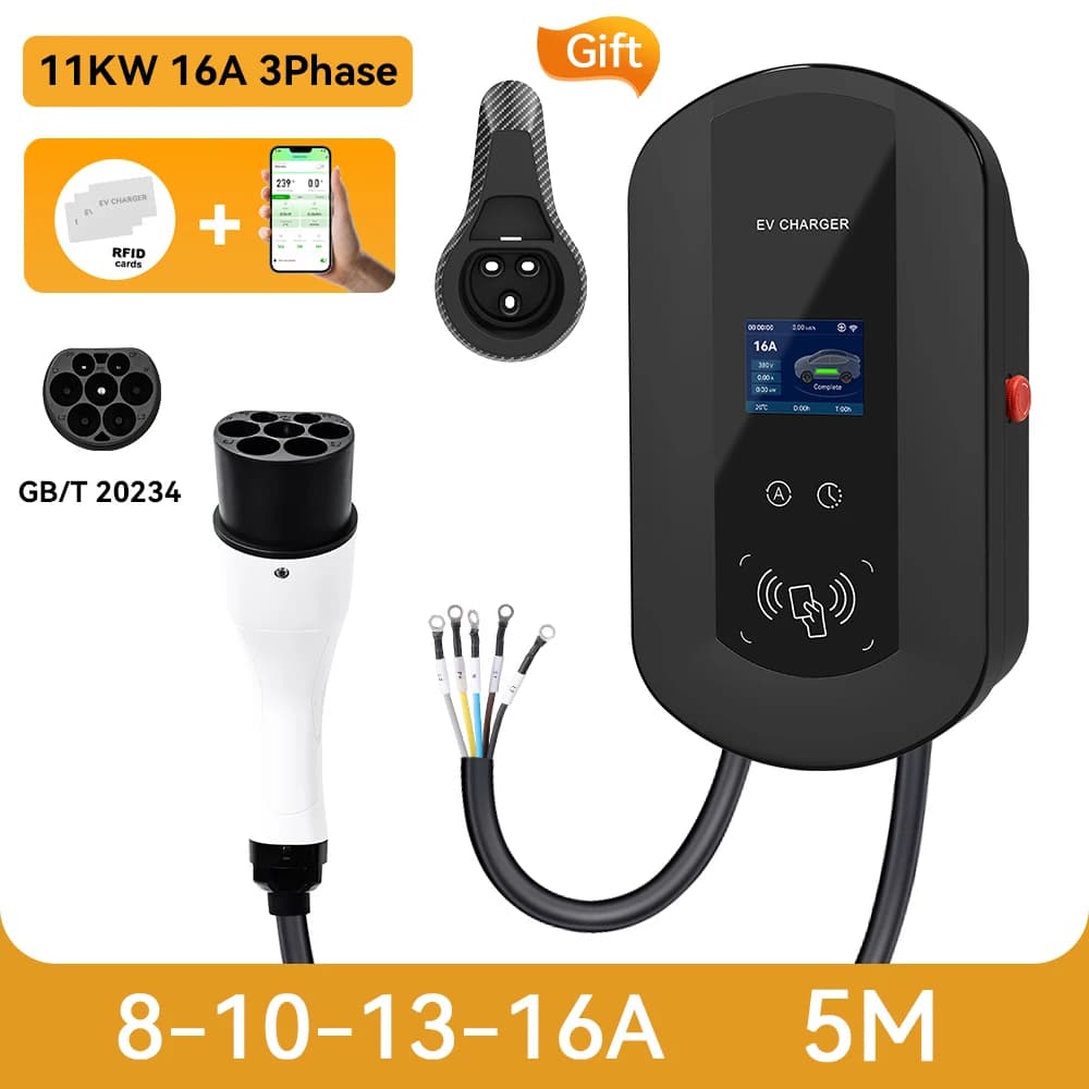 JDMEX GBT Station de charge 11KW 16A 3 phases charge rapide GB/T EVSE Wallbox chargeur 5M APP téléco