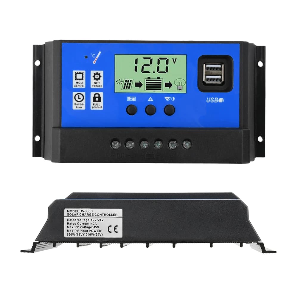 Contrôleur de Charge solaire 12V 24V PWM 10A 20A 30A, régulateur de batterie de panneau solaire, aff