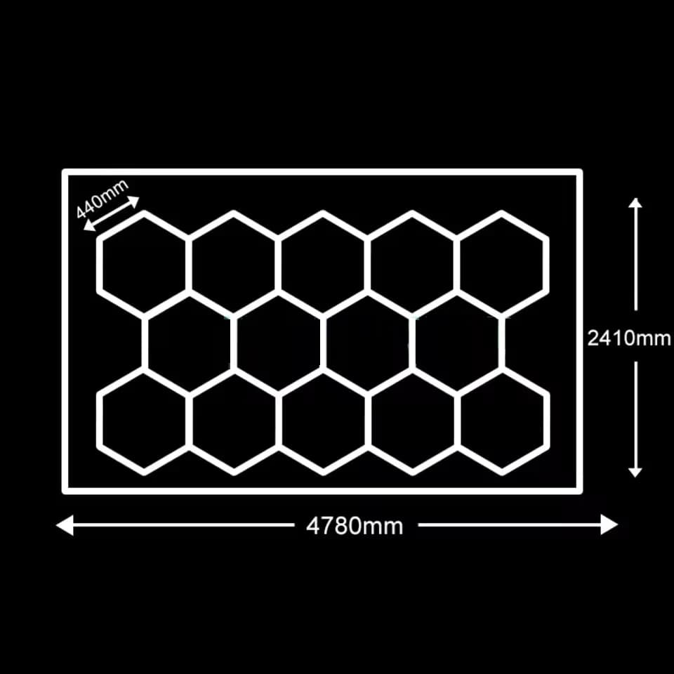 Lumière de garage LED hexagonale, lot de 14 lumières en nid d'abeille avec cadre rectangulaire 6500K