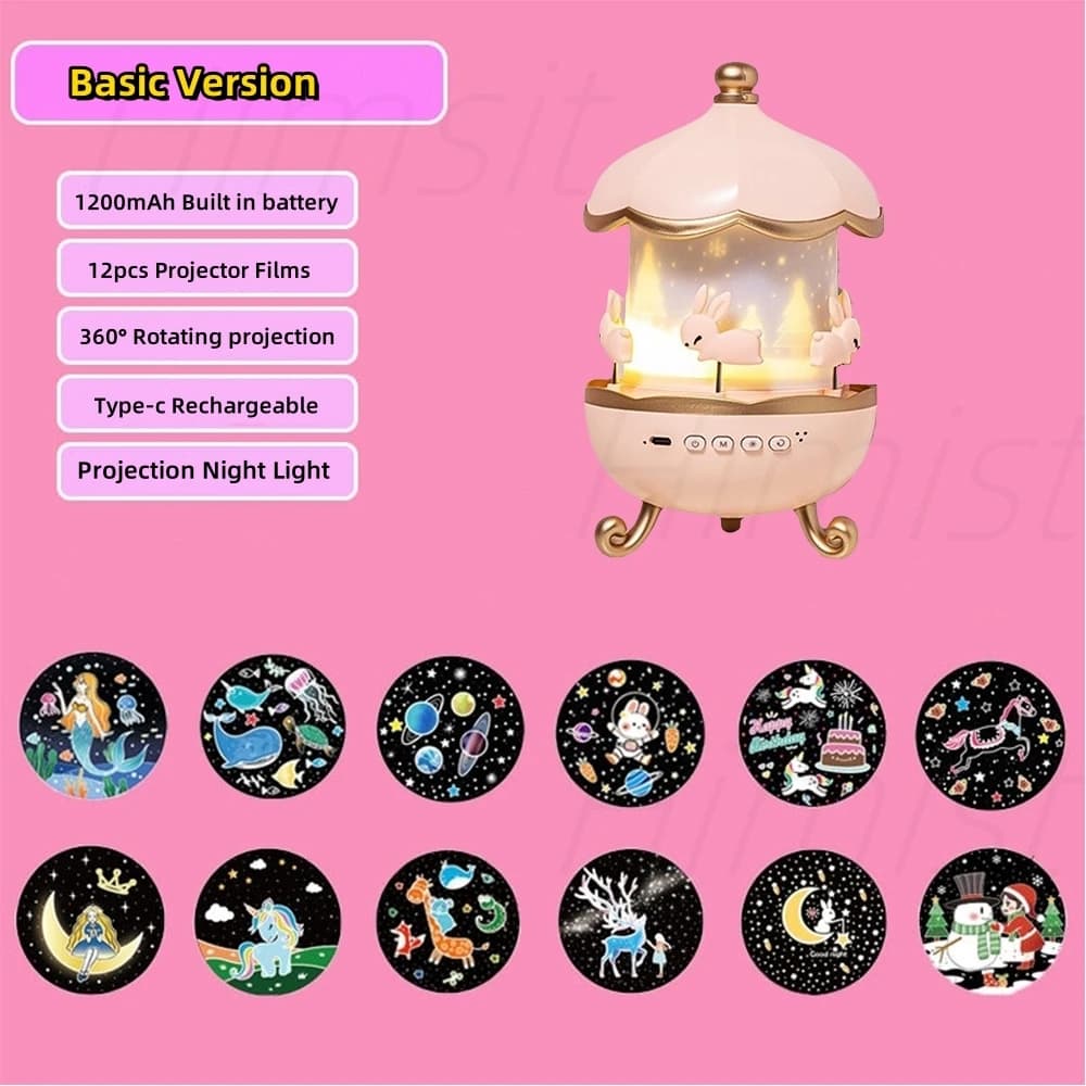 Veilleuse LED Rechargeable par USB pour Chambre d'Enfant, Projecteur, Rotation de l'Espace, 12 Films