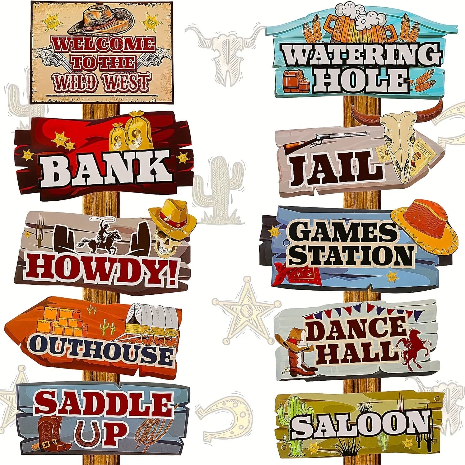 Panneau directionnel de fête occidentale, 20 pièces, thème Cowboy occidental, grand panneau de cour,