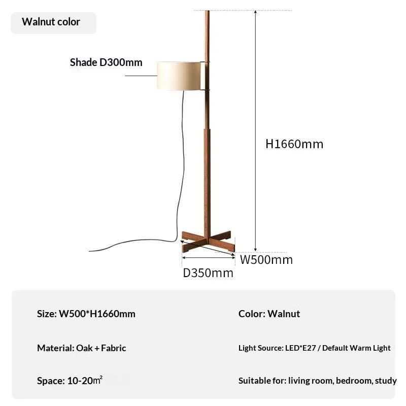 Lampe sur pied en bois de noyer simple, style vintage du milieu du siècle, lampe réglable en bois ma