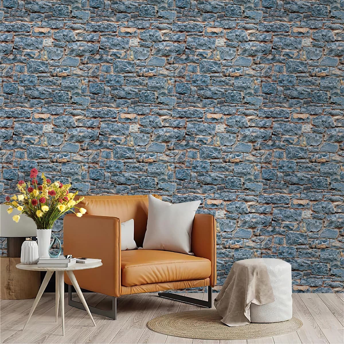 Papier peint circulaire imprimé imitation brique et pierre, décoration murale pour meubles de chambr