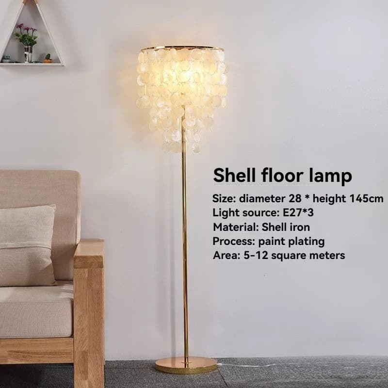 Lampe sur pied en coquillages naturels, lampe sur pied moderne dorée pour salon, chambre à coucher, 