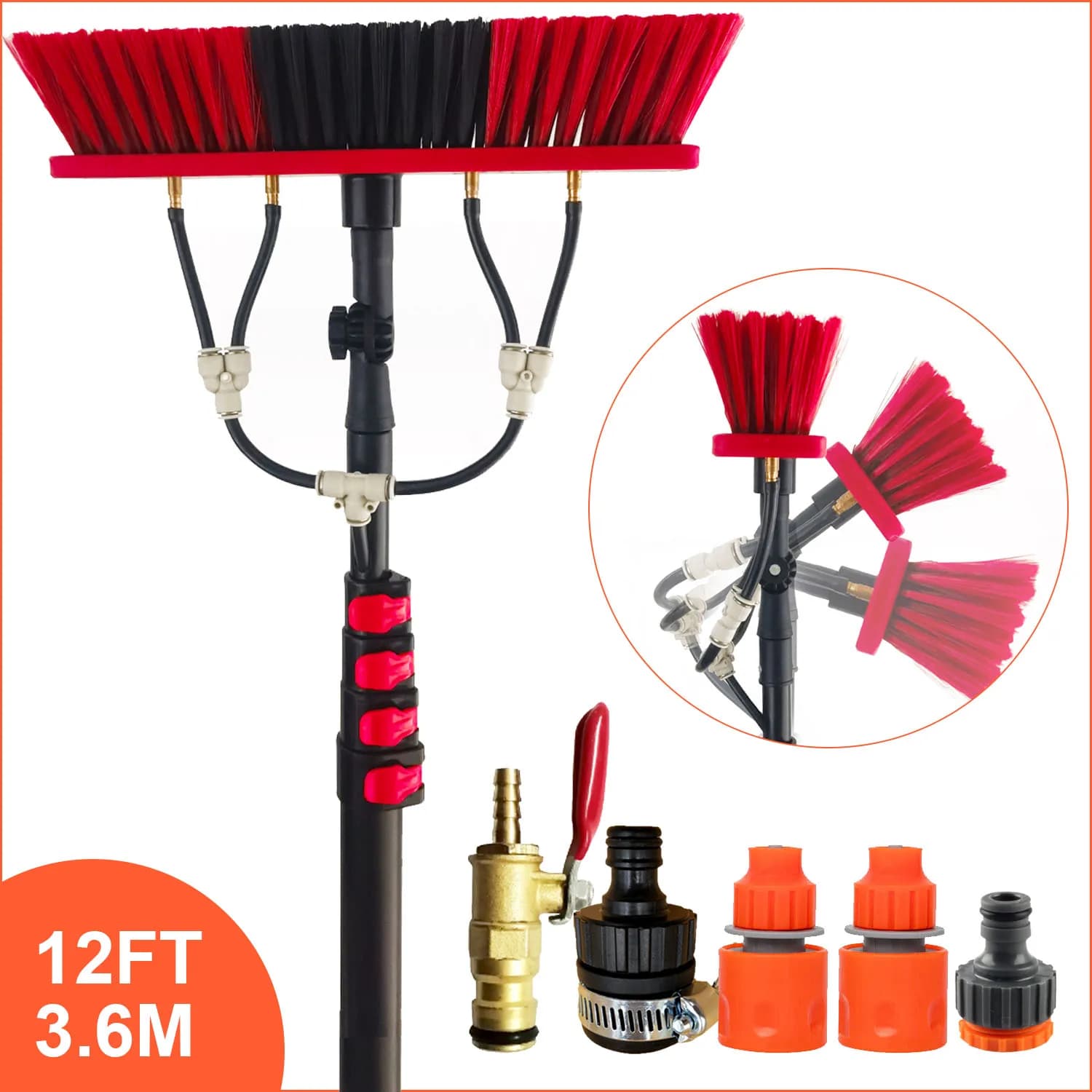 Brosse télescopique alimentée en eau pour fenêtre, télescopique, rotatif, lavage, alliage d'aluminiu