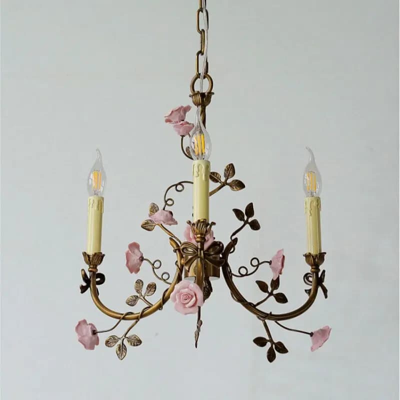 Lampe suspendue française classique en cuivre, style bougie, romantique, rétro, avec nœud, en cuivre