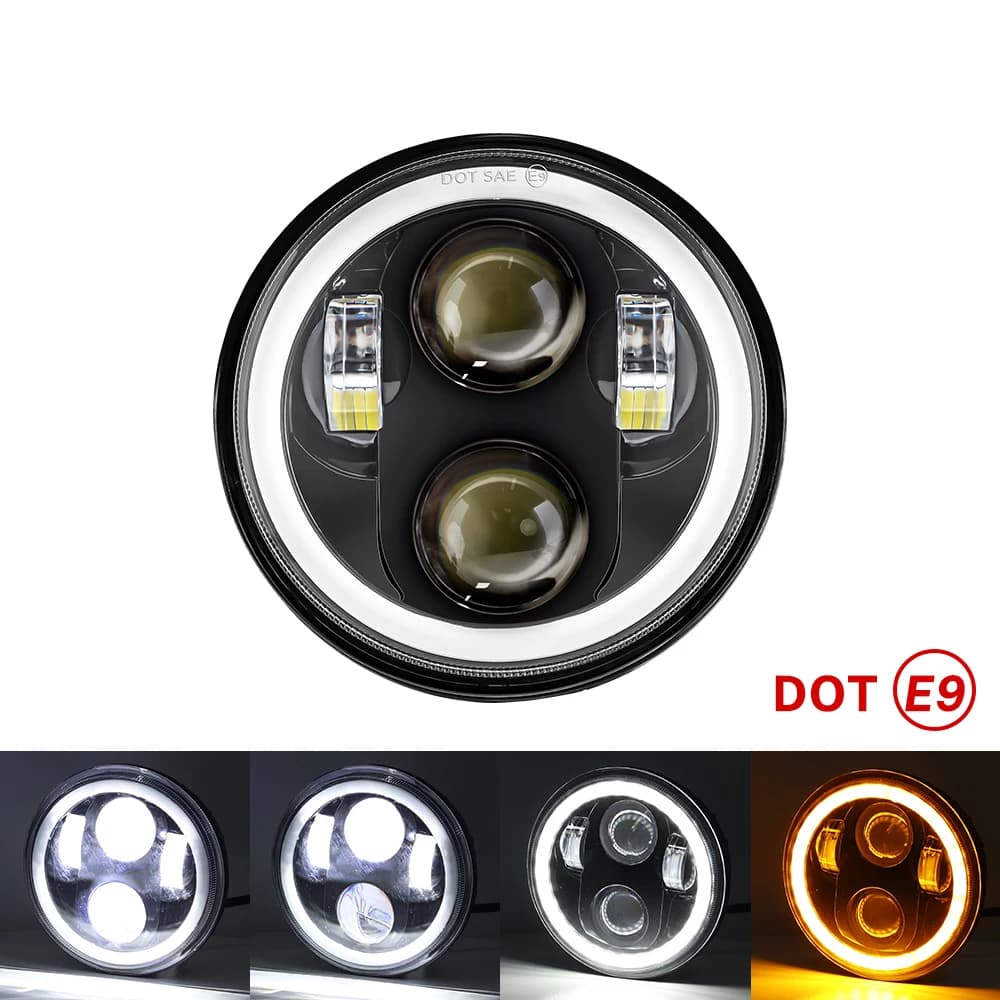 Phare LED noir Halo Angel Eyes de 5.75 pouces, pour Harley Sportster 1200 883 Street 500 750, projec