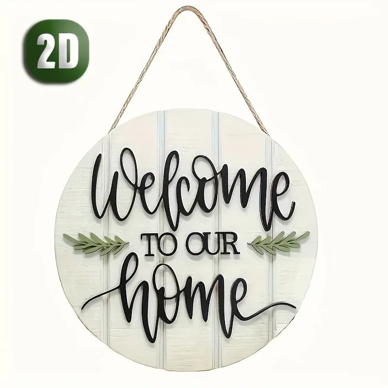 2026 1pc Panneau de bienvenue rustique en bois - Décoration murale ronde « Bienvenue chez nous » ave