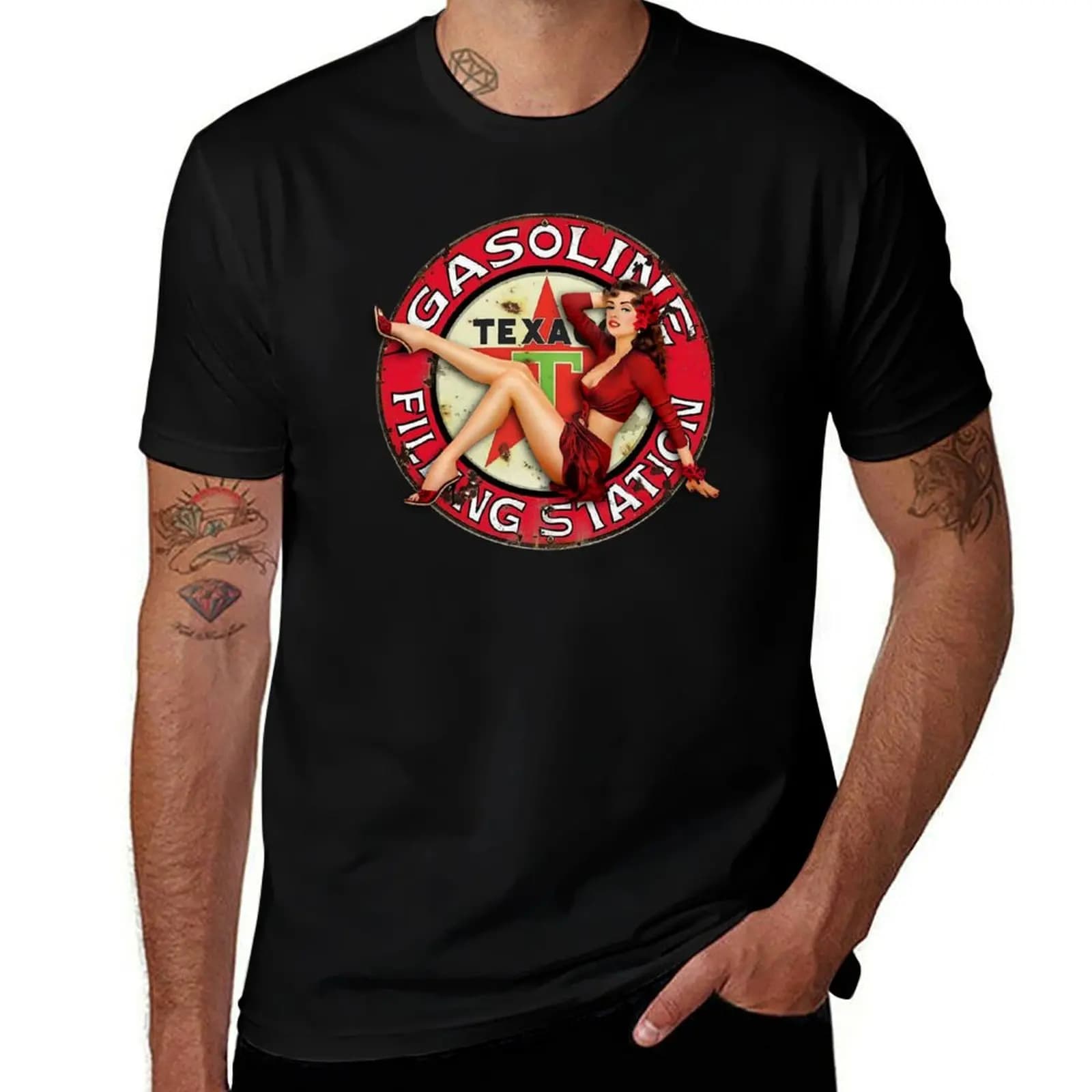 T-Shirt Vintage Texprogressif Jane Filling Station Sign - Pinup Girl Premium Scoop, Économie surdime