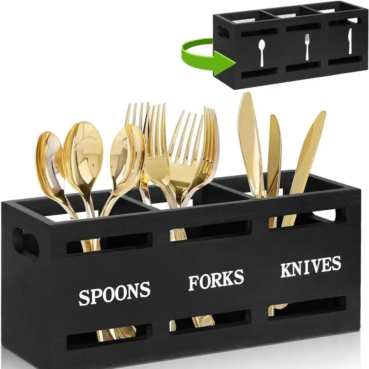 Organisateur d'ustensiles en bois, support à couverts rustique, organisateur de fourchettes, couteau