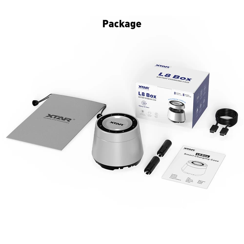 XTAR L8 BOX Chargeur de batterie AA/AAA - Boîte de chargement et de stockage rapides à 8 emplacement