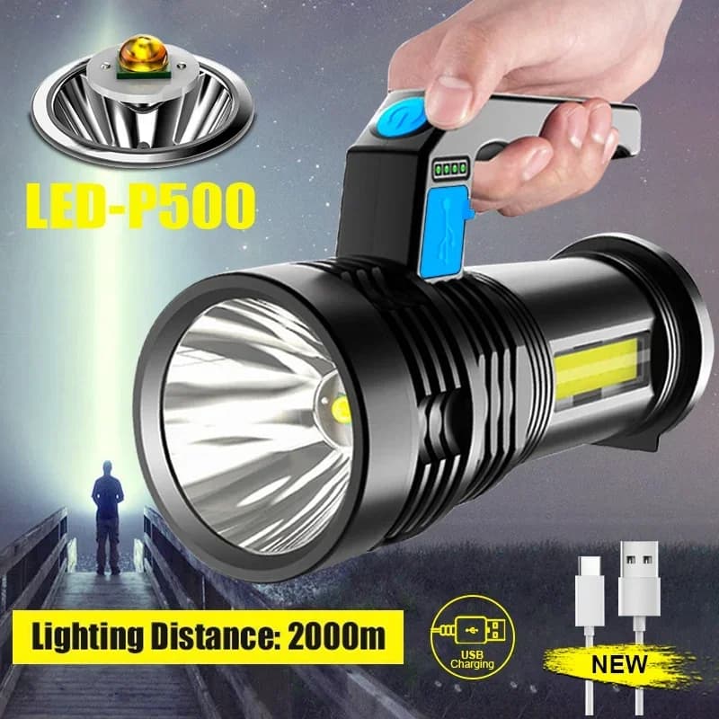 Lampe de poche LED Portable, Rechargeable par USB, avec torche, étanche, pour pêche, chasse, Camping