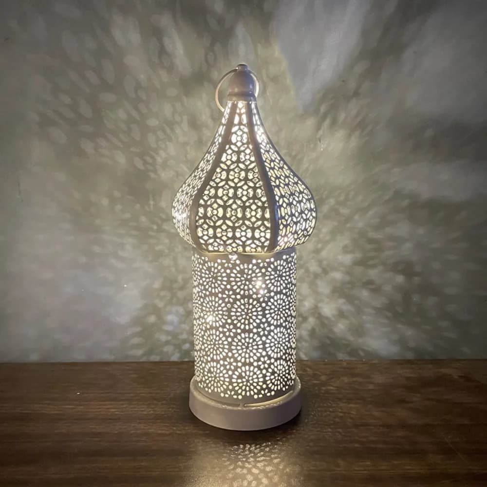 Lampe de chemin en fer forgé, style marocain, veilleuse vintage ajourée, lumière LED du Ramadan, ali