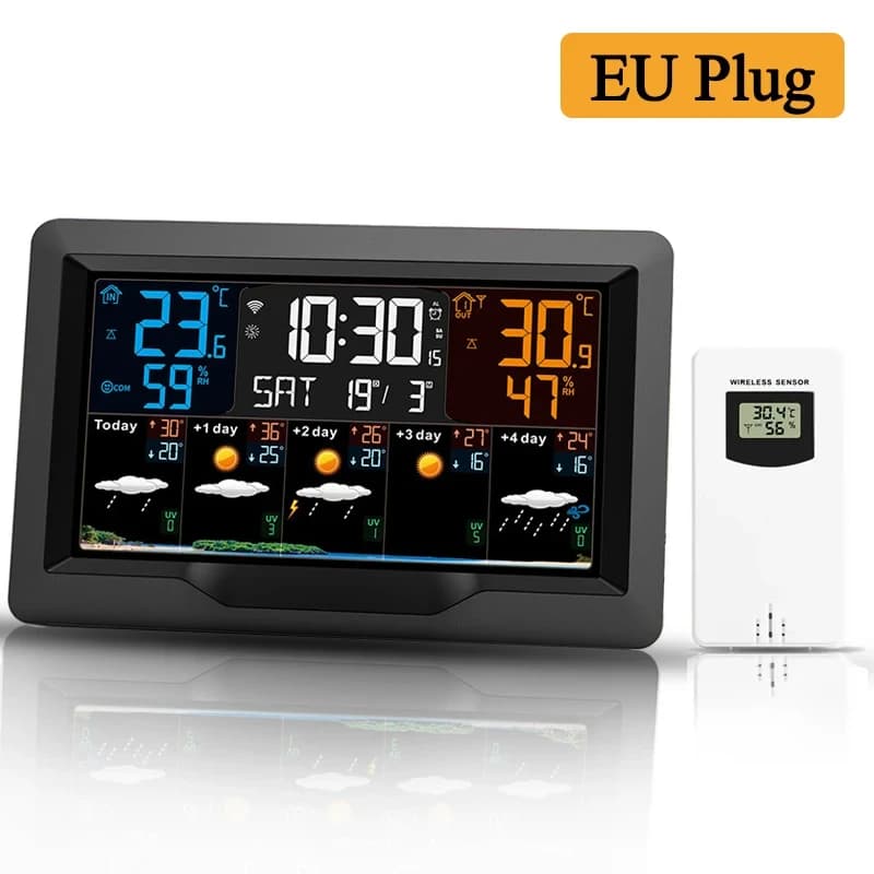 Tuya WIFI Station météo intelligente écran couleur APP contrôle météo réveil intérieur et extérieur 