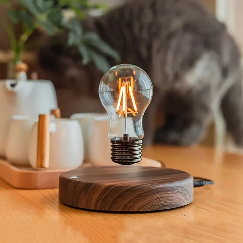 Veilleuse flottante magnétique 3D LED avec base en bois, lampe de table créative, 3 couleurs de temp
