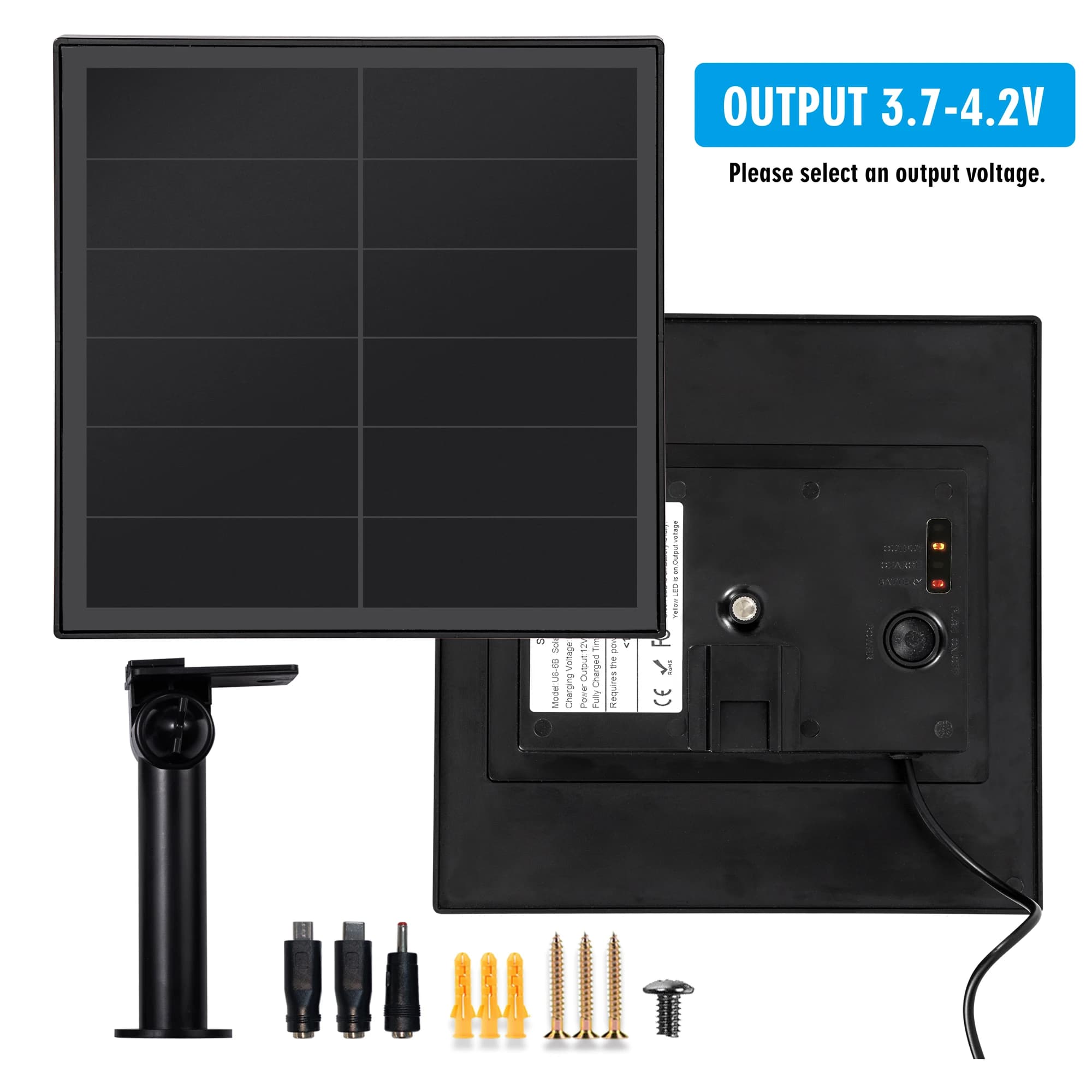 Panneau solaire U8 étanche IP66, sortie 12V 8W, cellules solaires pour charger et installer une batt