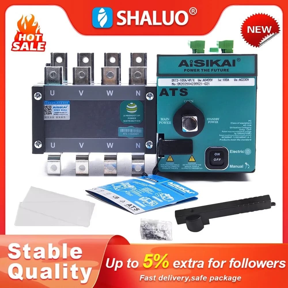 100% Original Aisikai 4P 100A ATS double puissance commutateur de transfert automatique 220VAC pour 