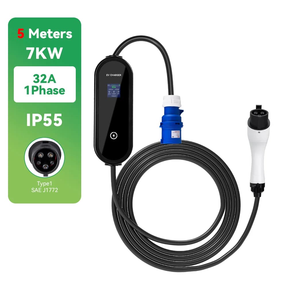 Chargeur EV portable IPENGEN 7KW Type 1, câble de 5 m, 32A, prise SAE J1772 CEE, charge EVSE pour vé