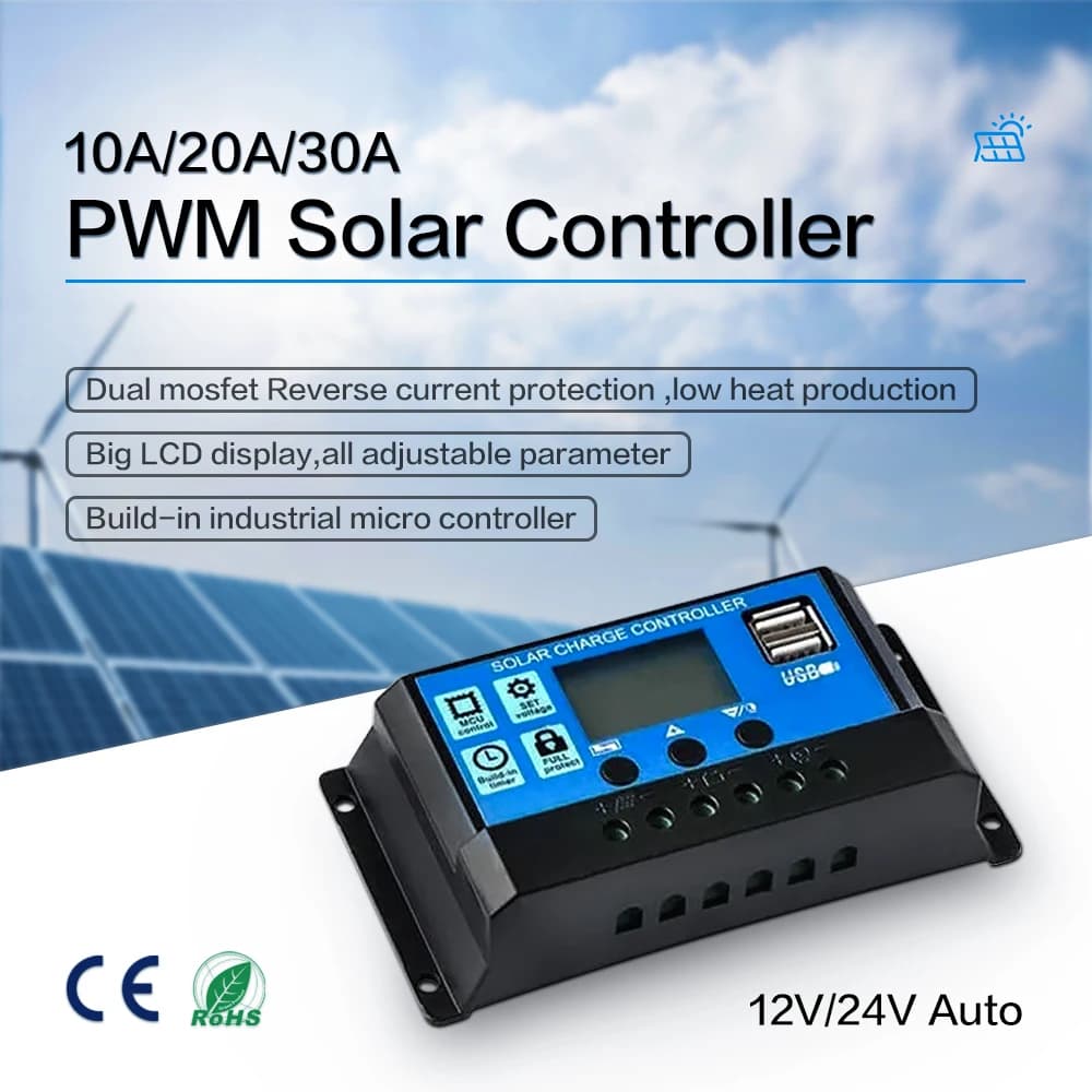 Contrôleur solaire PWM 12V/24V automatique. 30A20A10A LCD batterie PV cellule panneau chargeur régul