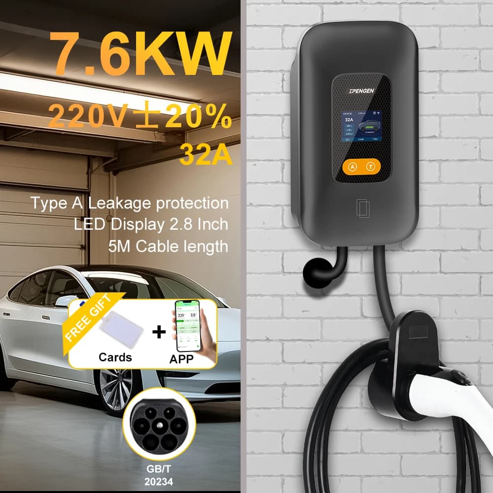 IPENGEN EV Station de charge GBT 20234 chargeur de voiture électrique 7.6/11KW/22KW 16A/32A 1P/3P EV