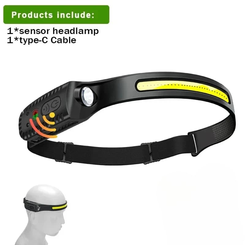 Lampe frontale à capteur LED COB à induction, lampe de poche à batterie intégrée, lampe de sauna ast