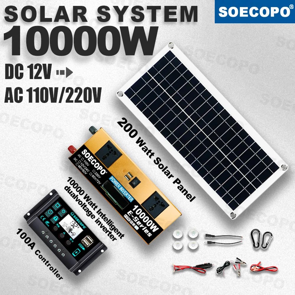 Système solaire intelligent double tension 10000W avec panneau haute efficacité 200W et contrôleur o