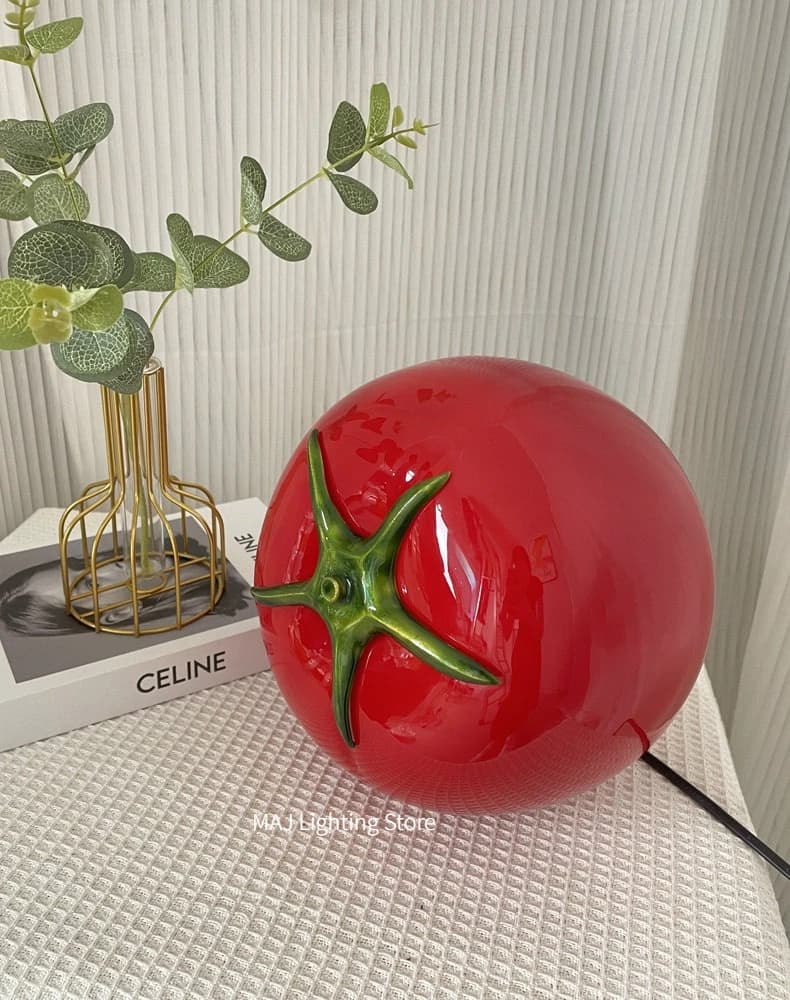 Lampe de table en verre en forme de tomate style nordique, veilleuse d'ambiance pour chambre à couch